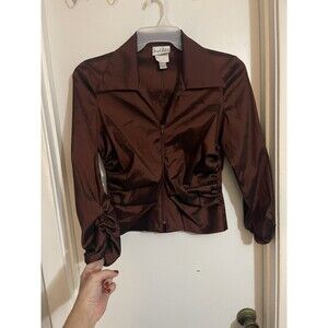 Joseph Ribkoff Burgundy Long Sleeve Zip Crinkle Ruched Jacket Size 10
